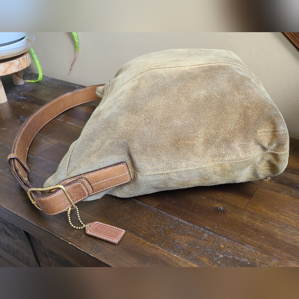 Coach Suede Olive Green Shoulder Bag 9324 - Picture 7 of 16